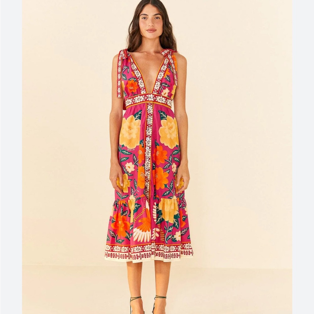 SOLD ❌ NWT FARM RIO Pink Flower Tapestry Midi Dress, size XS